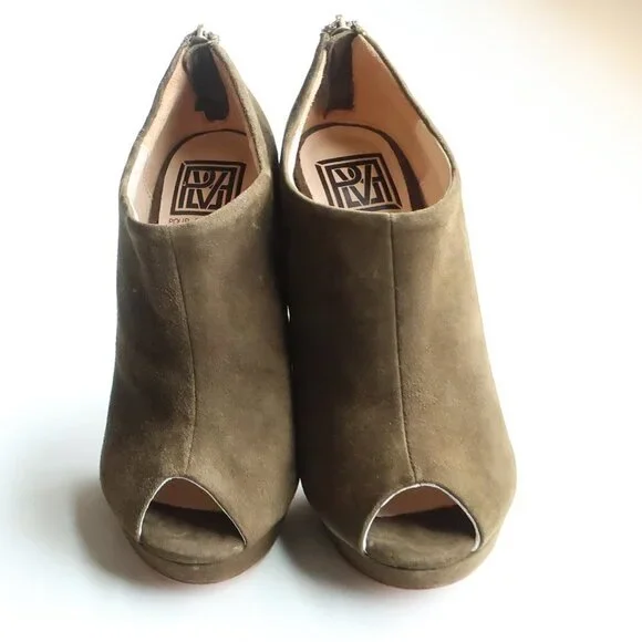 Pour La Victoire Moss Green Suede Leather Peep Toe Stiletto Heel Bootie Shoes 6 - Picture 12 of 15